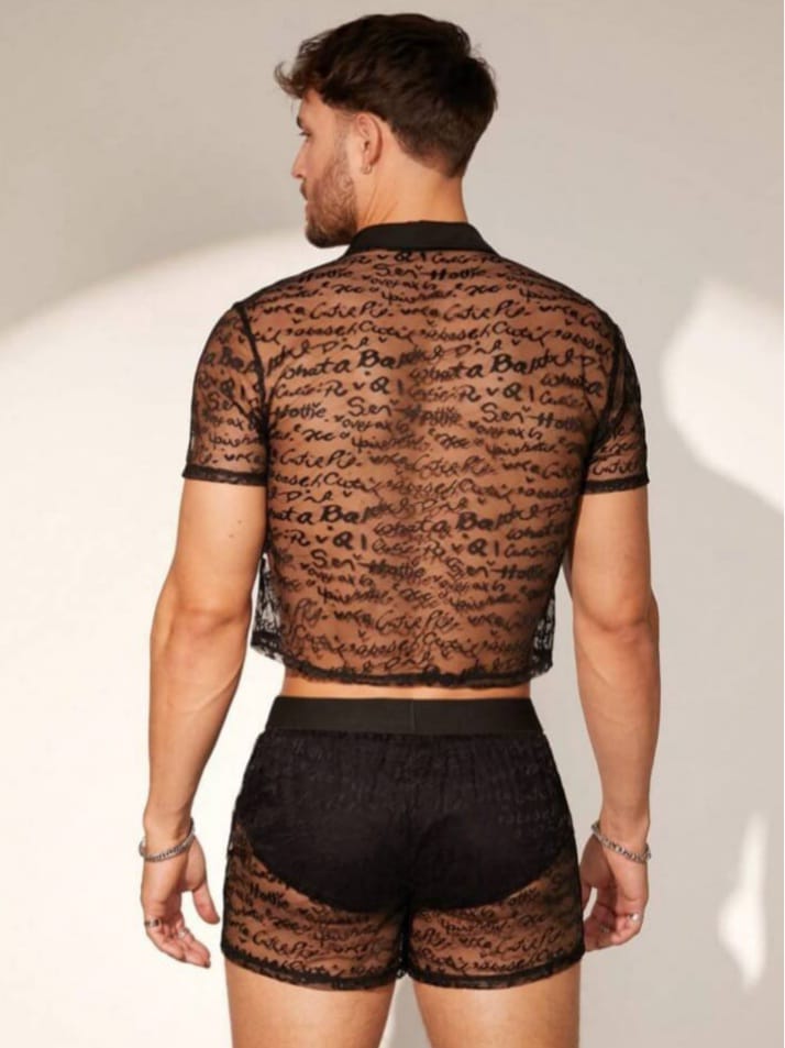 Men's Jacquard Mesh Shirt & Short Set
